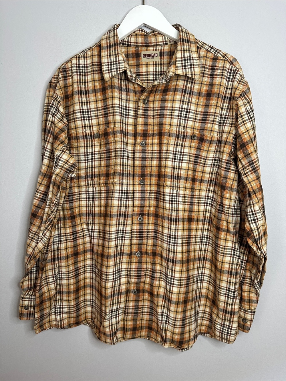 RedHead Men's Tan and Brown Plaid Button-Down Shirt size 2XL